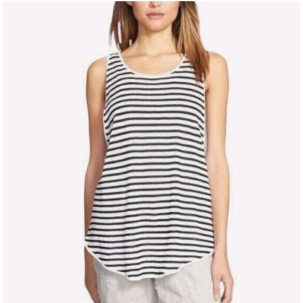 New Eileen Fisher tank top sz XS women Black White stripes linen blend